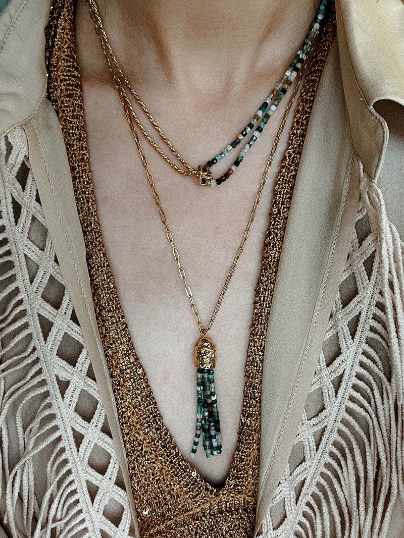 Designer Double Chain & Mixed Natural Stone Necklace - floysun