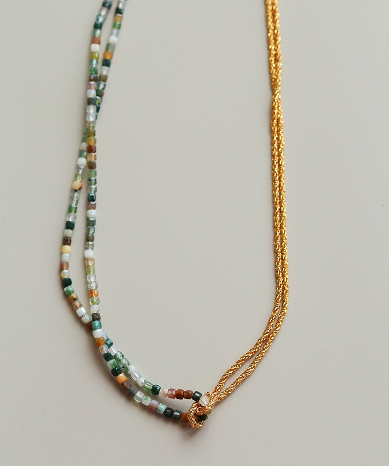 Designer Double Chain & Mixed Natural Stone Necklace - floysun