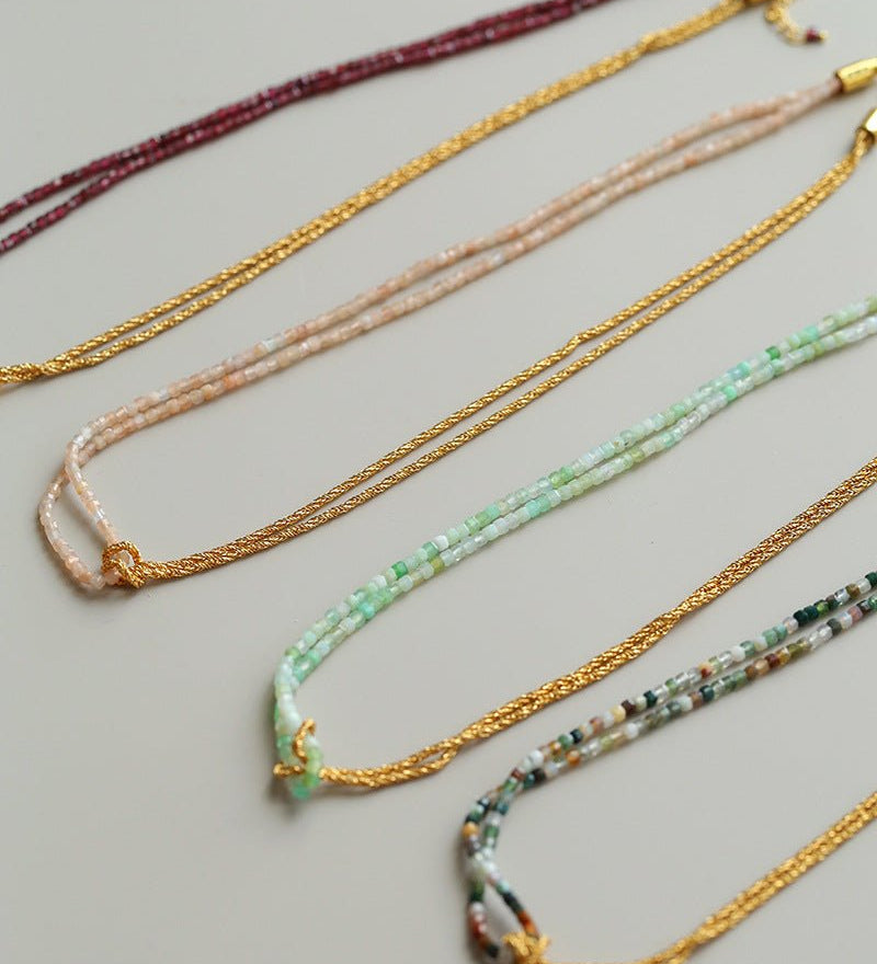 Designer Double Chain & Mixed Natural Stone Necklace - floysun