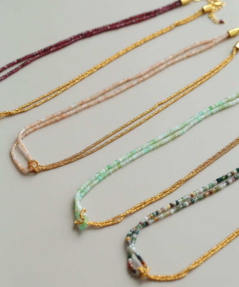 Designer Double Chain & Mixed Natural Stone Necklace - floysun