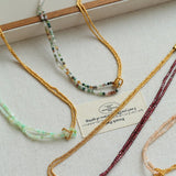 Designer Double Chain & Mixed Natural Stone Necklace - floysun