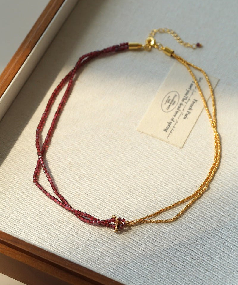 Designer Double Chain & Mixed Natural Stone Necklace - floysun