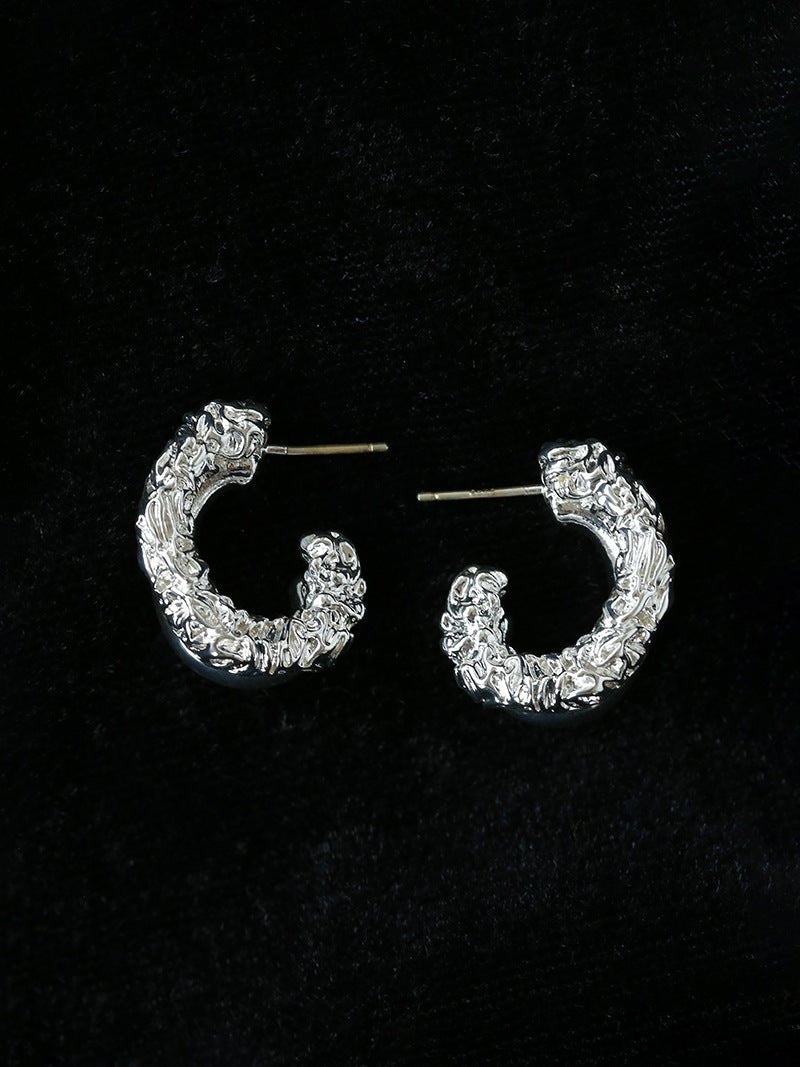 Designer Premium Dual Band Lava Textured Hoop Earrings - floysun