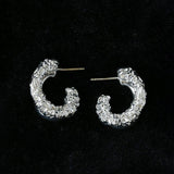 Designer Premium Dual Band Lava Textured Hoop Earrings - floysun