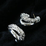 Designer Premium Dual Band Lava Textured Hoop Earrings - floysun