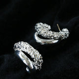 Designer Premium Dual Band Lava Textured Hoop Earrings - floysun