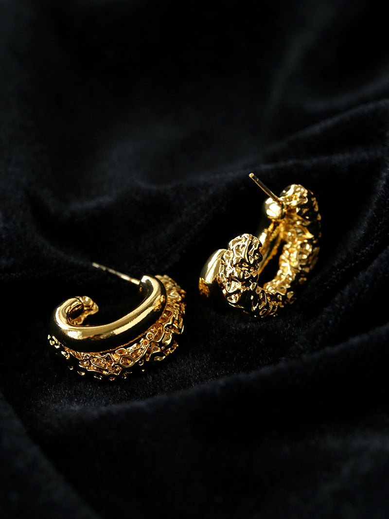 Designer Premium Dual Band Lava Textured Hoop Earrings - floysun