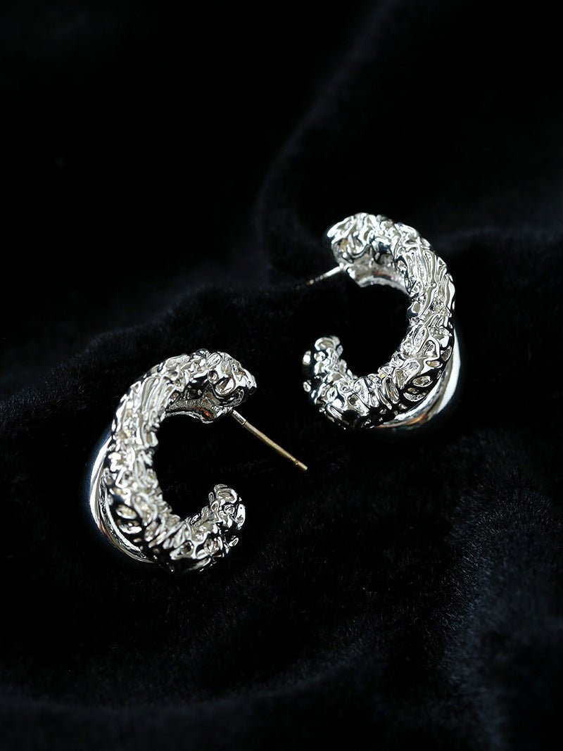 Designer Premium Dual Band Lava Textured Hoop Earrings - floysun