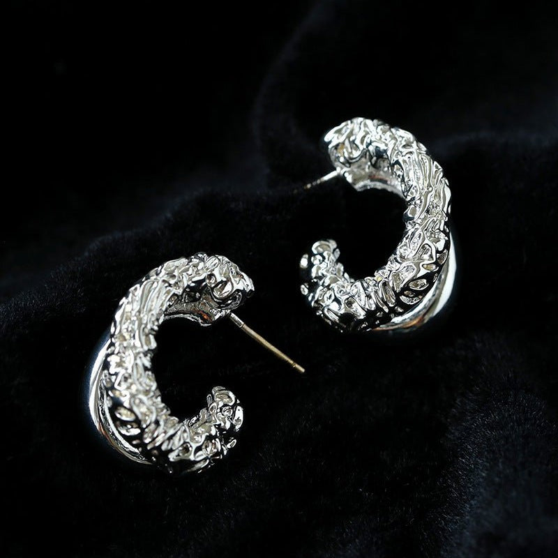 Designer Premium Dual Band Lava Textured Hoop Earrings - floysun