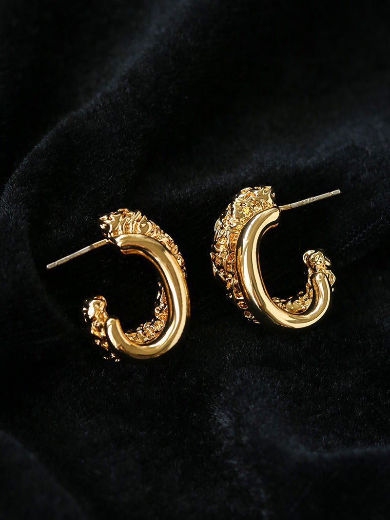 Designer Premium Dual Band Lava Textured Hoop Earrings - floysun