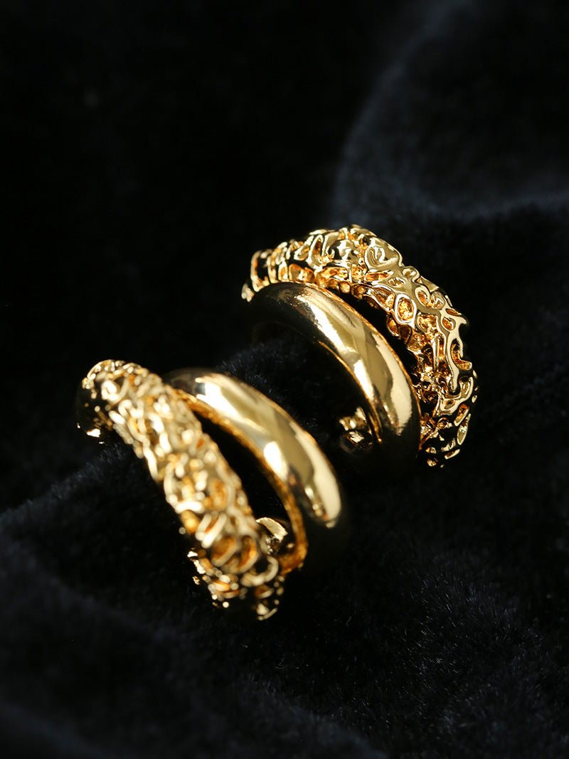 Designer Premium Dual Band Lava Textured Hoop Earrings - floysun