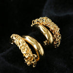 Designer Premium Dual Band Lava Textured Hoop Earrings - floysun