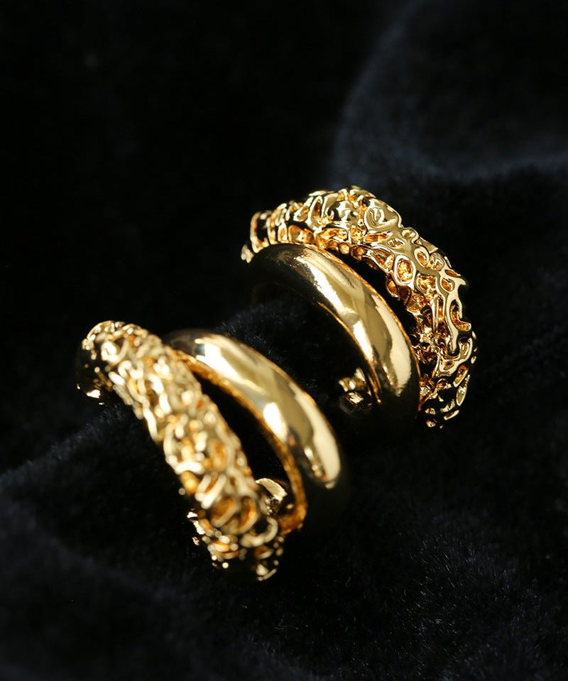 Designer Premium Dual Band Lava Textured Hoop Earrings - floysun