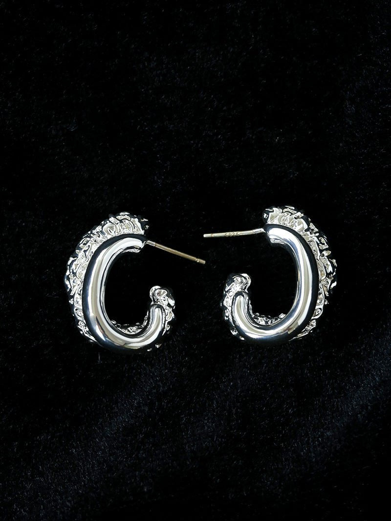 Designer Premium Dual Band Lava Textured Hoop Earrings - floysun