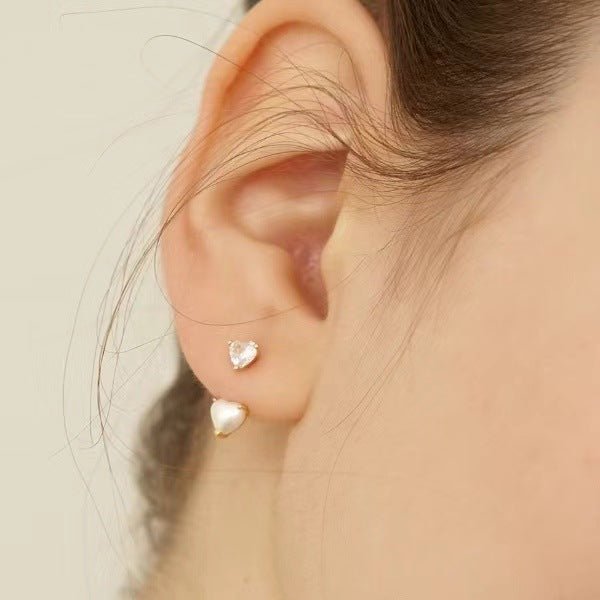 Detachable Double Heart CZ Stud Earrings - floysun