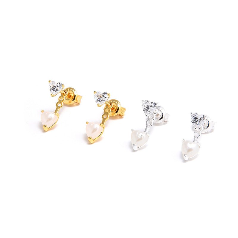 Detachable Double Heart CZ Stud Earrings - floysun