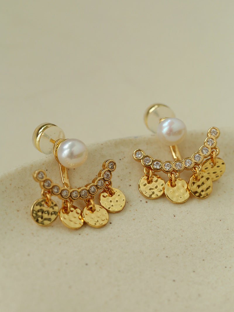 Detachable Freshwater Pearl Hammered Coin Ear Jacket Earrings - floysun
