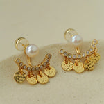 Detachable Freshwater Pearl Hammered Coin Ear Jacket Earrings - floysun