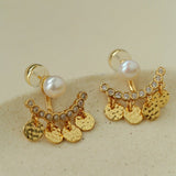 Detachable Freshwater Pearl Hammered Coin Ear Jacket Earrings - floysun