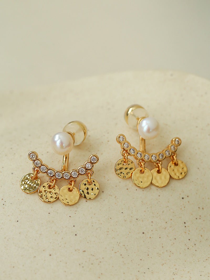 Detachable Freshwater Pearl Hammered Coin Ear Jacket Earrings - floysun
