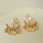 Detachable Freshwater Pearl Hammered Coin Ear Jacket Earrings - floysun