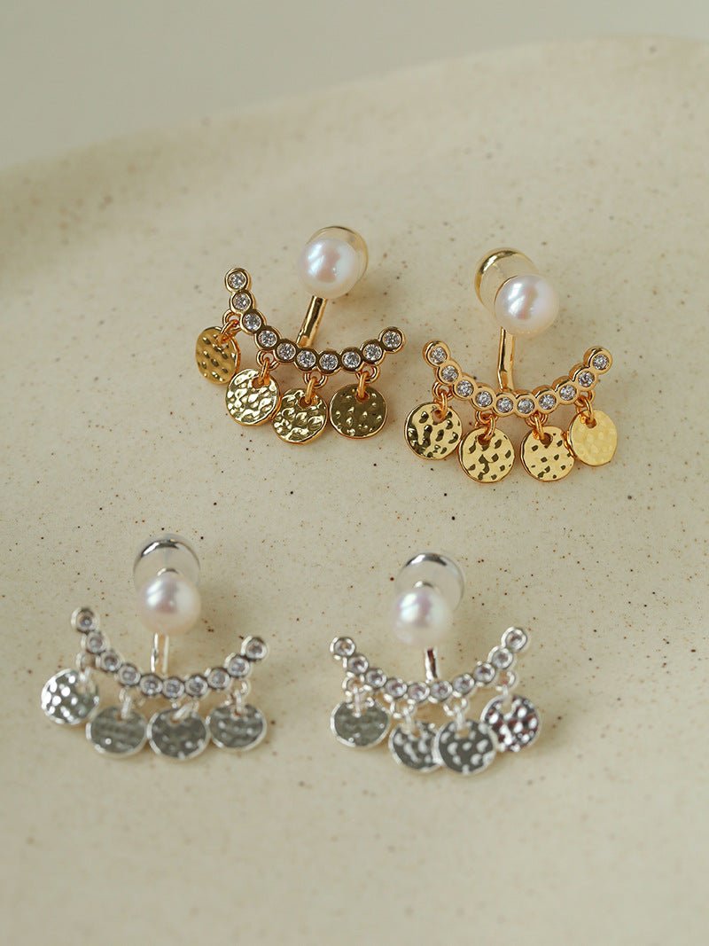 Detachable Freshwater Pearl Hammered Coin Ear Jacket Earrings - floysun