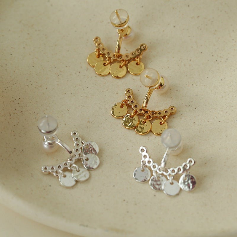 Detachable Freshwater Pearl Hammered Coin Ear Jacket Earrings - floysun
