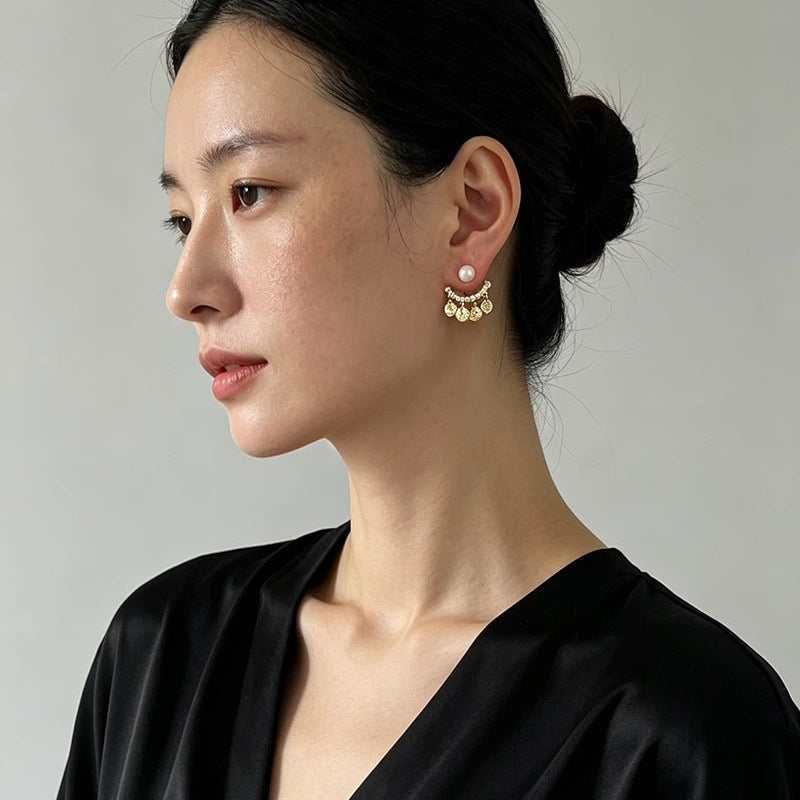 Detachable Freshwater Pearl Hammered Coin Ear Jacket Earrings - floysun