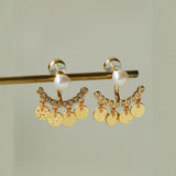 Detachable Freshwater Pearl Hammered Coin Ear Jacket Earrings - floysun