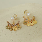 Detachable Freshwater Pearl Hammered Coin Ear Jacket Earrings - floysun