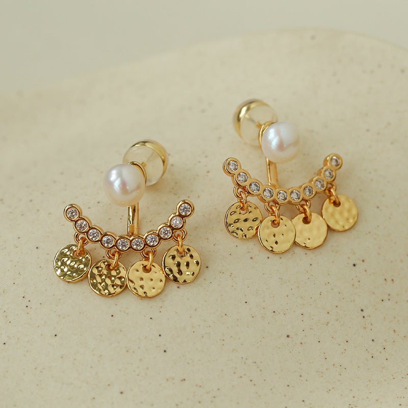 Detachable Freshwater Pearl Hammered Coin Ear Jacket Earrings - floysun