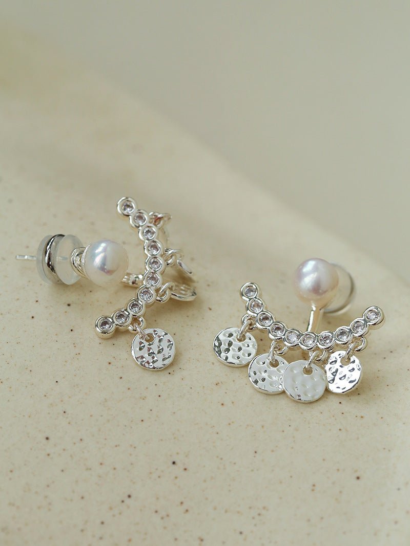 Detachable Freshwater Pearl Hammered Coin Ear Jacket Earrings - floysun