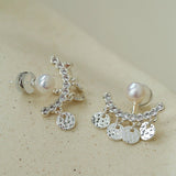 Detachable Freshwater Pearl Hammered Coin Ear Jacket Earrings - floysun