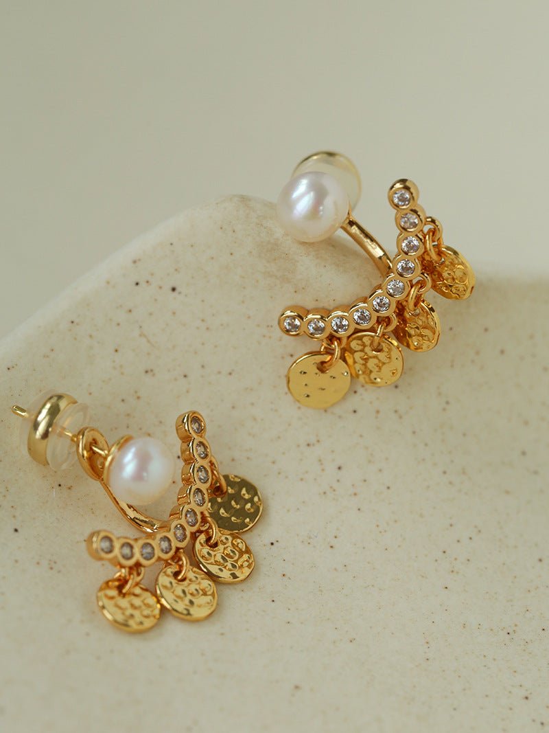 Detachable Freshwater Pearl Hammered Coin Ear Jacket Earrings - floysun