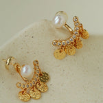 Detachable Freshwater Pearl Hammered Coin Ear Jacket Earrings - floysun