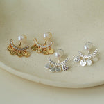 Detachable Freshwater Pearl Hammered Coin Ear Jacket Earrings - floysun