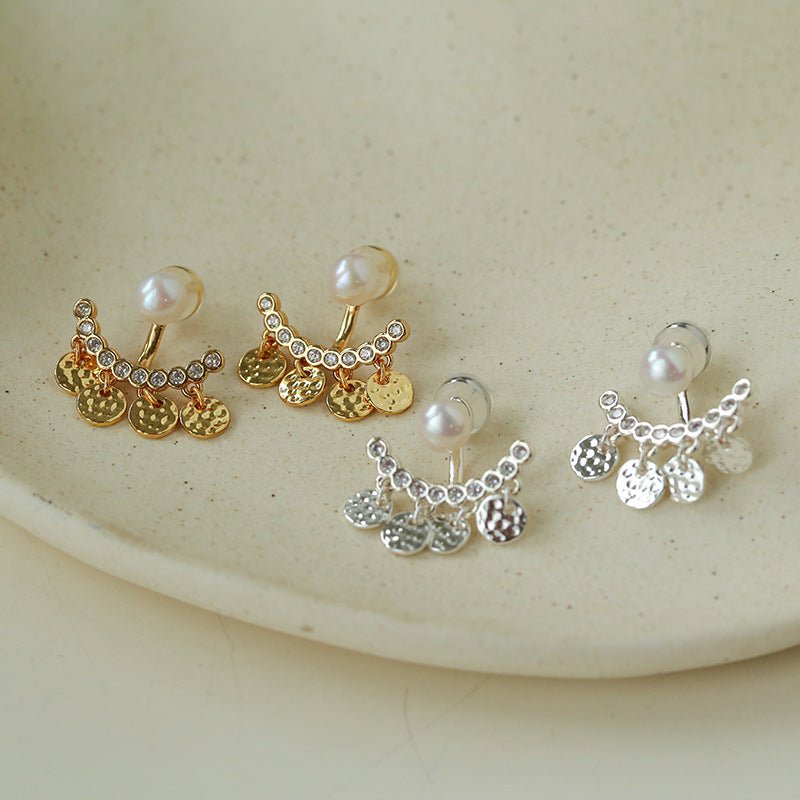 Detachable Freshwater Pearl Hammered Coin Ear Jacket Earrings - floysun