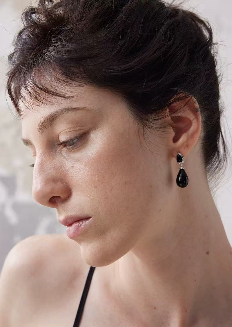 Dewdrop Earrings with Crystal, Onyx, Grey Agate & Tiger’s Eye - floysun