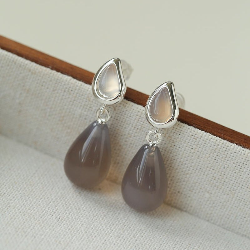 Dewdrop Earrings with Crystal, Onyx, Grey Agate & Tiger’s Eye - floysun