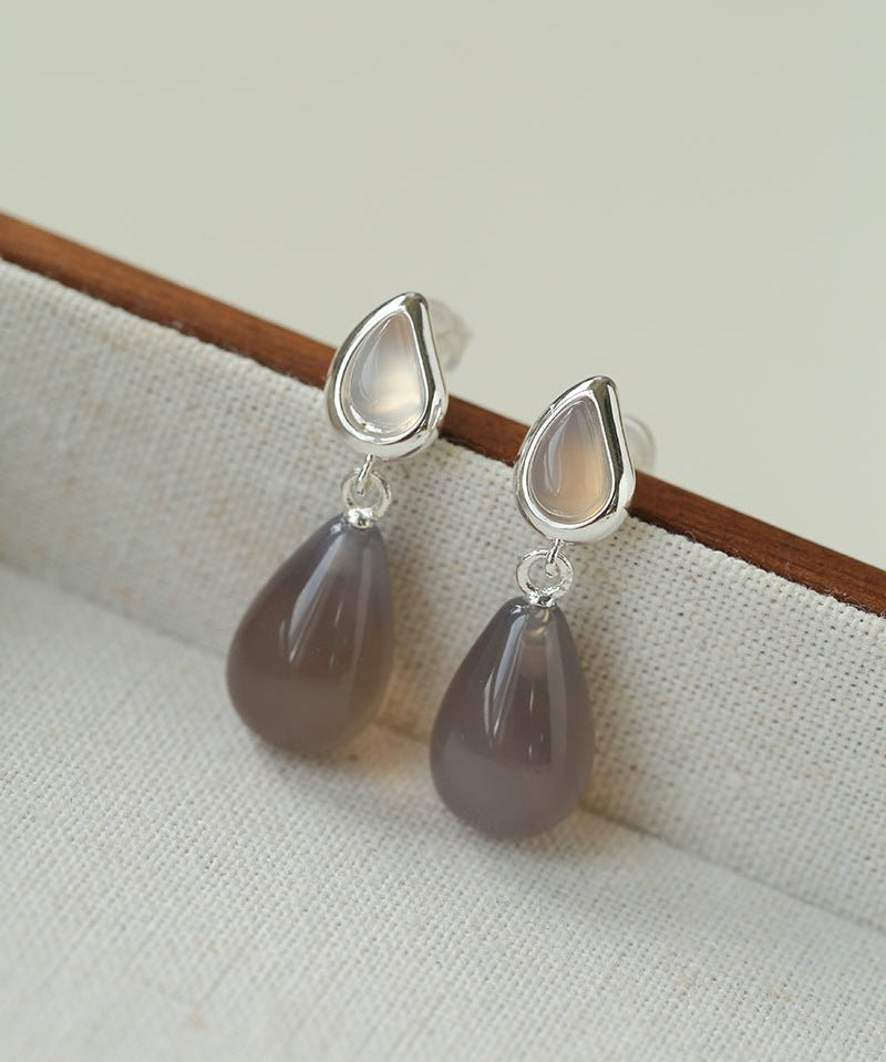 Dewdrop Earrings with Crystal, Onyx, Grey Agate & Tiger’s Eye - floysun