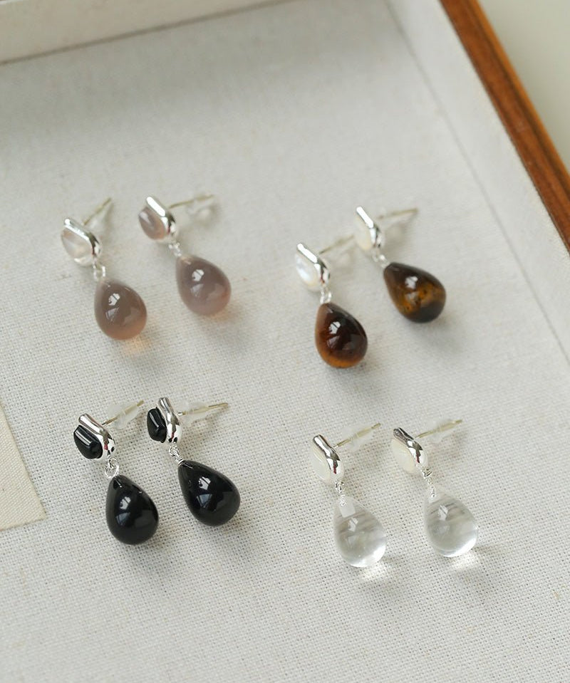 Dewdrop Earrings with Crystal, Onyx, Grey Agate & Tiger’s Eye - floysun