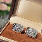 Diamond - Cut Quilted Clip - On Studs - Silver - floysun