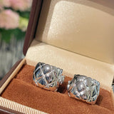 Diamond - Cut Quilted Clip - On Studs - Silver - floysun