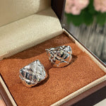Diamond - Cut Quilted Clip - On Studs - Silver - floysun