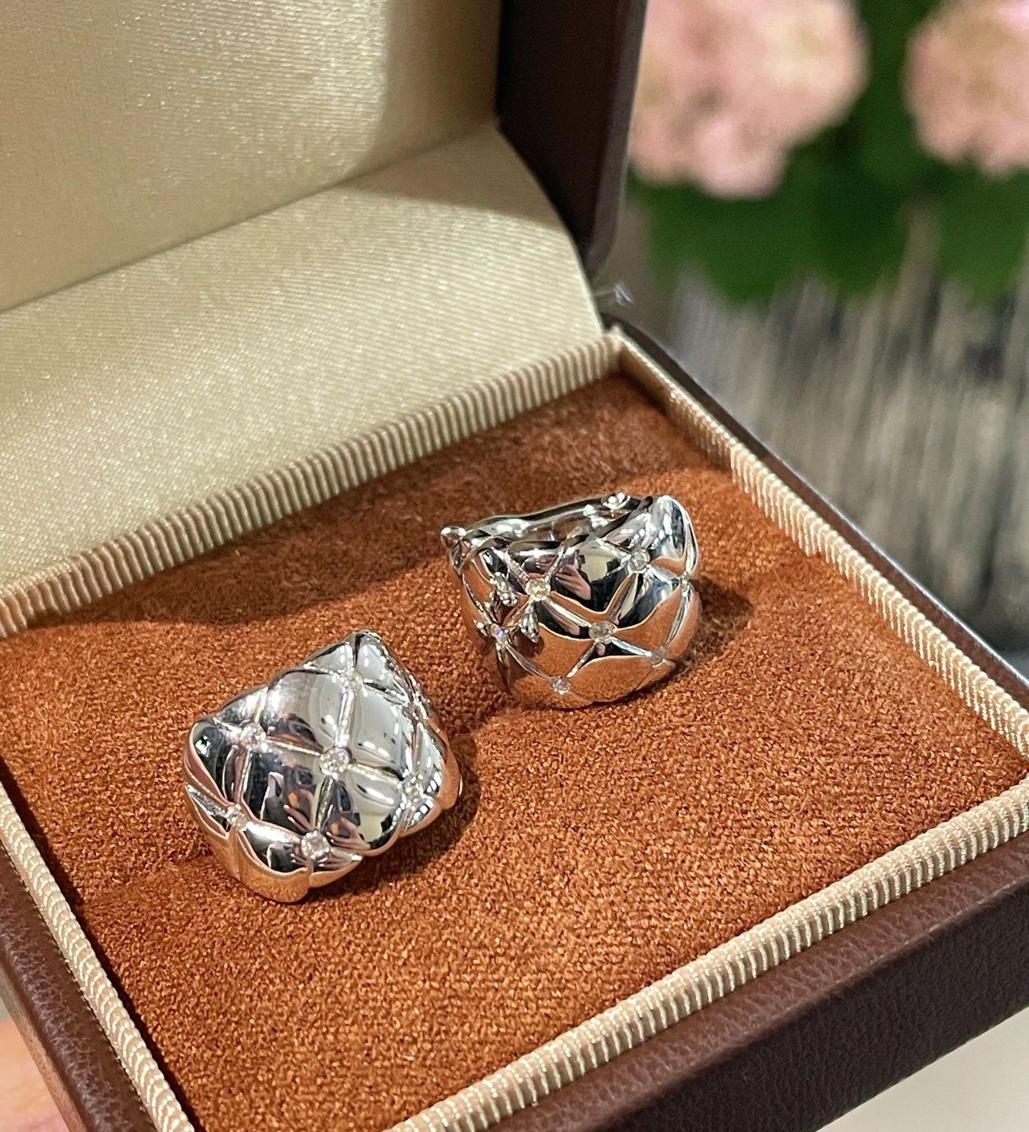 Diamond - Cut Quilted Clip - On Studs - Silver - floysun