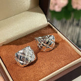 Diamond - Cut Quilted Clip - On Studs - Silver - floysun