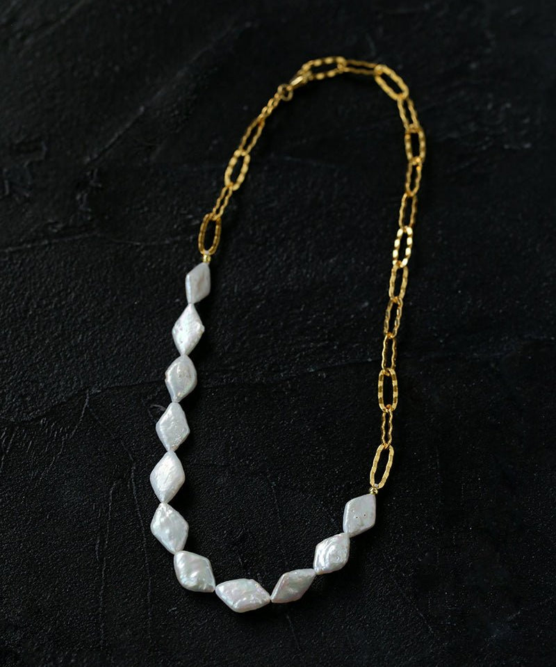 Diamond - Shaped Baroque Pearl Chain Necklace - floysun