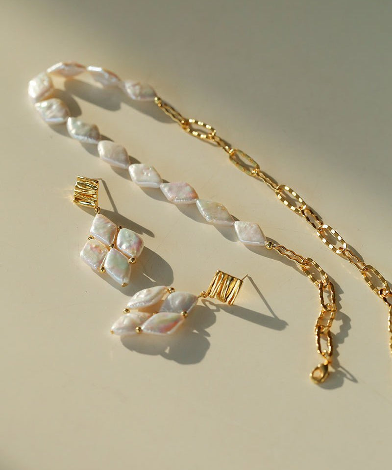 Diamond - Shaped Baroque Pearl Chain Necklace - floysun