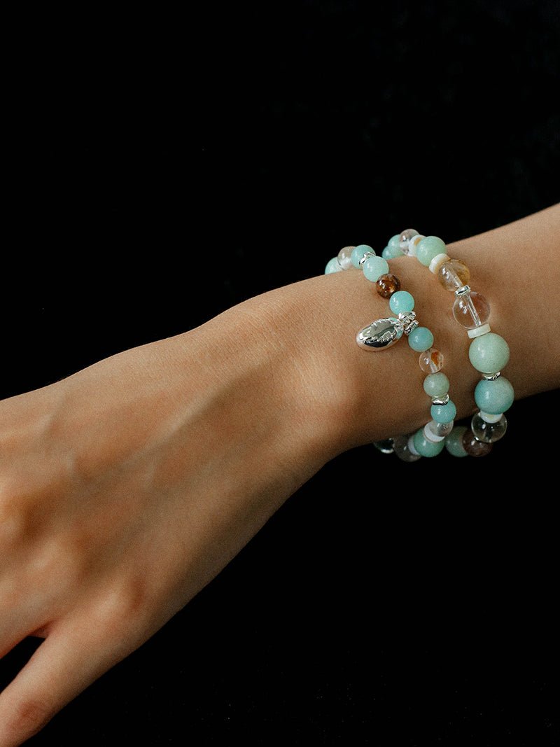 Dopamine Beaded Wave Bracelet – Blue Amazonite Elastic Bead Edition - floysun