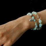 Dopamine Beaded Wave Bracelet – Blue Amazonite Elastic Bead Edition - floysun